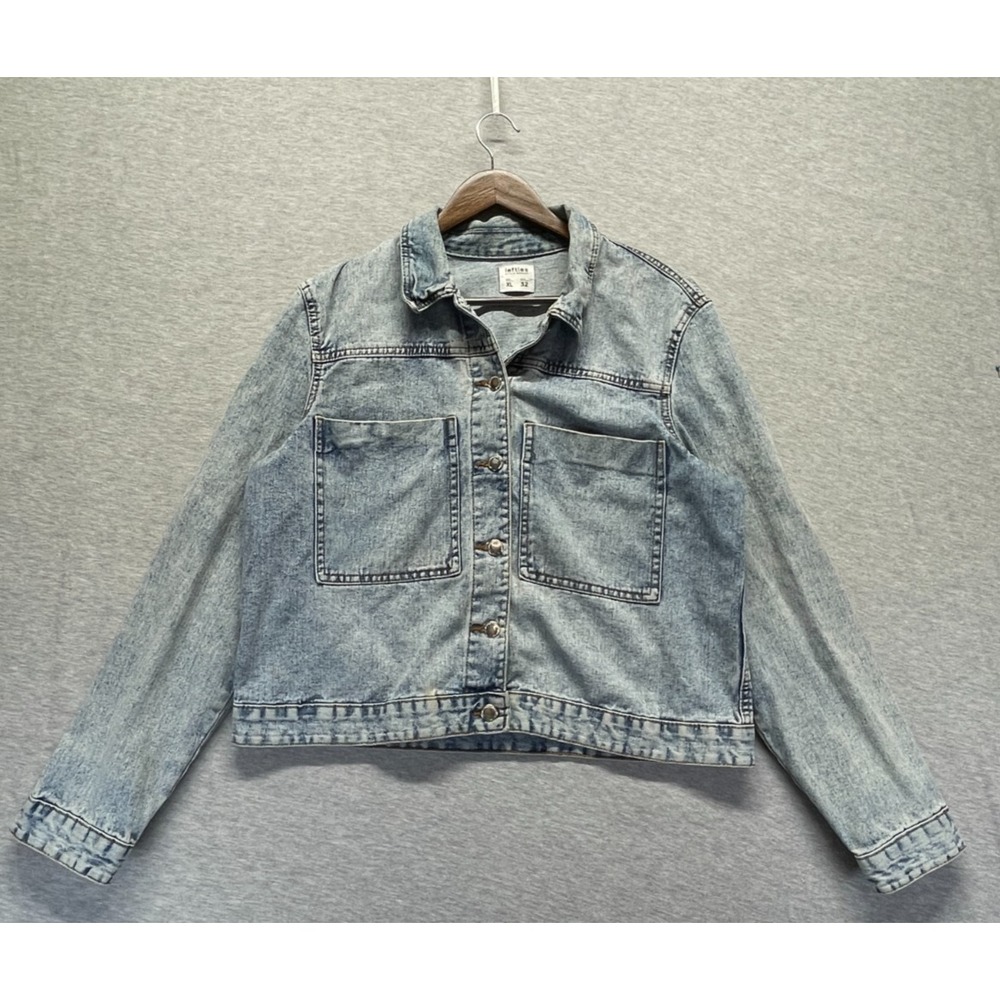 Lefties Crop Trucker Jacket Womens XL Blue Denim Cotton Long Sleeve Button Front